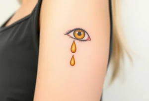 teardrop dripping from the eye, in shades of golden yellow and pale peach tattoo idea