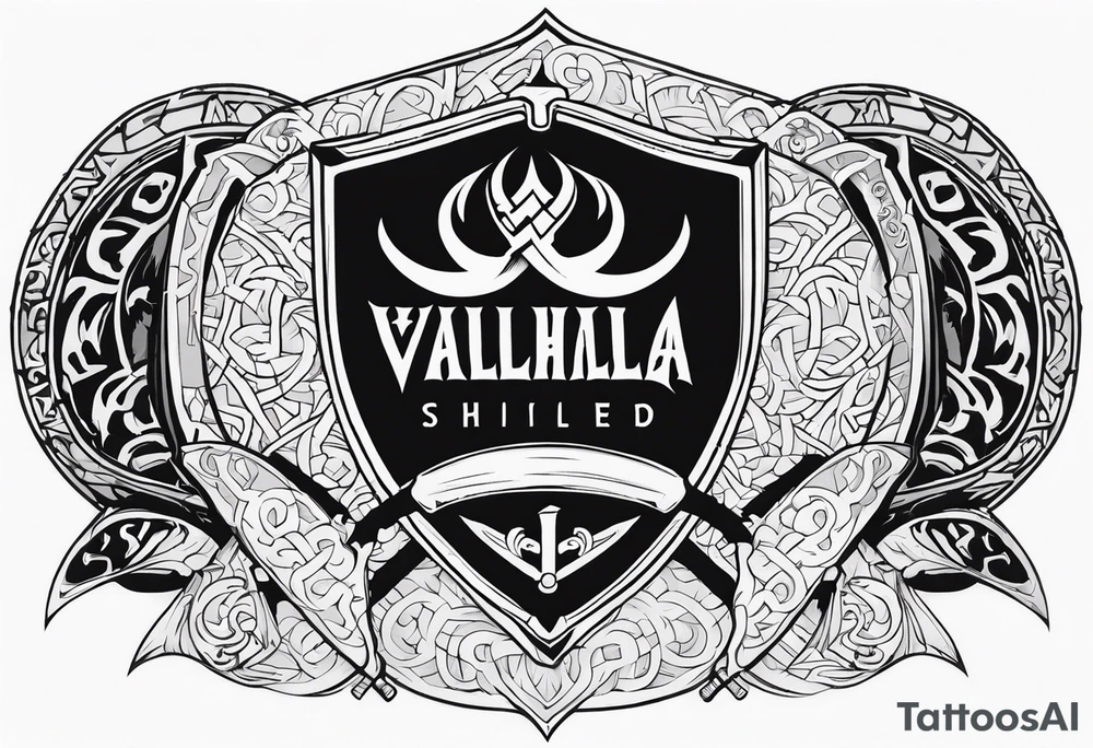 Valhalla viking shield hatchet sword tattoo idea