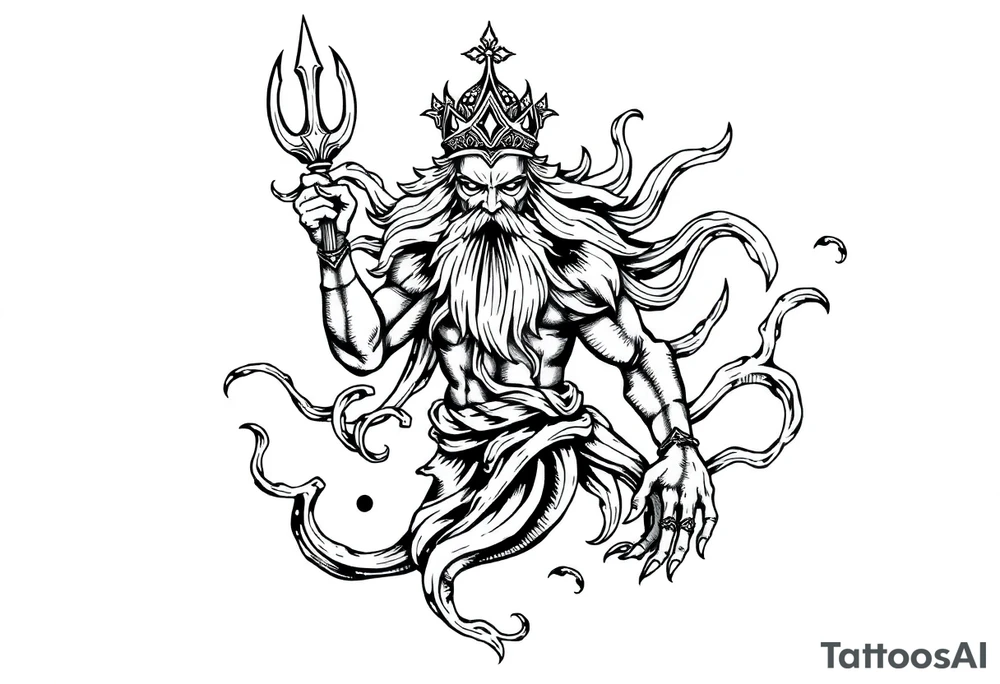 god of sea under water tattoo idea