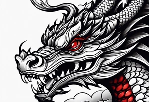 Brushed stroke dragon with red eyes tattoo idea