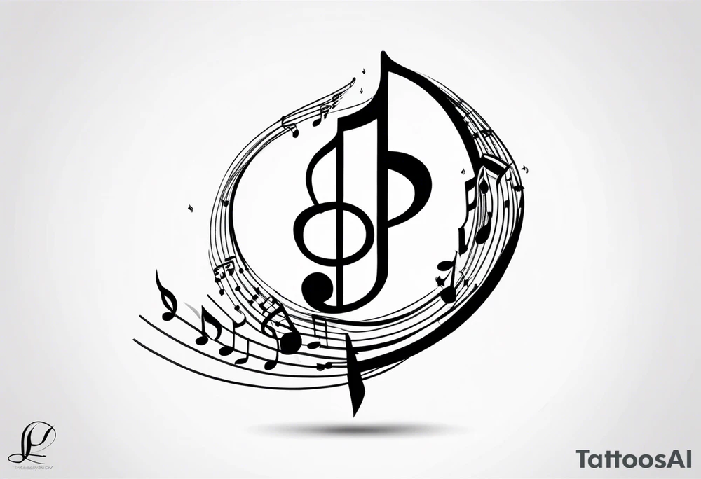 Simple minimalist tattoo depicting musical notes in the shape of letters “l” and “r” tattoo idea