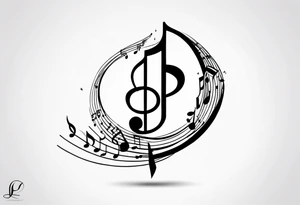 Simple minimalist tattoo depicting musical notes in the shape of letters “l” and “r” tattoo idea