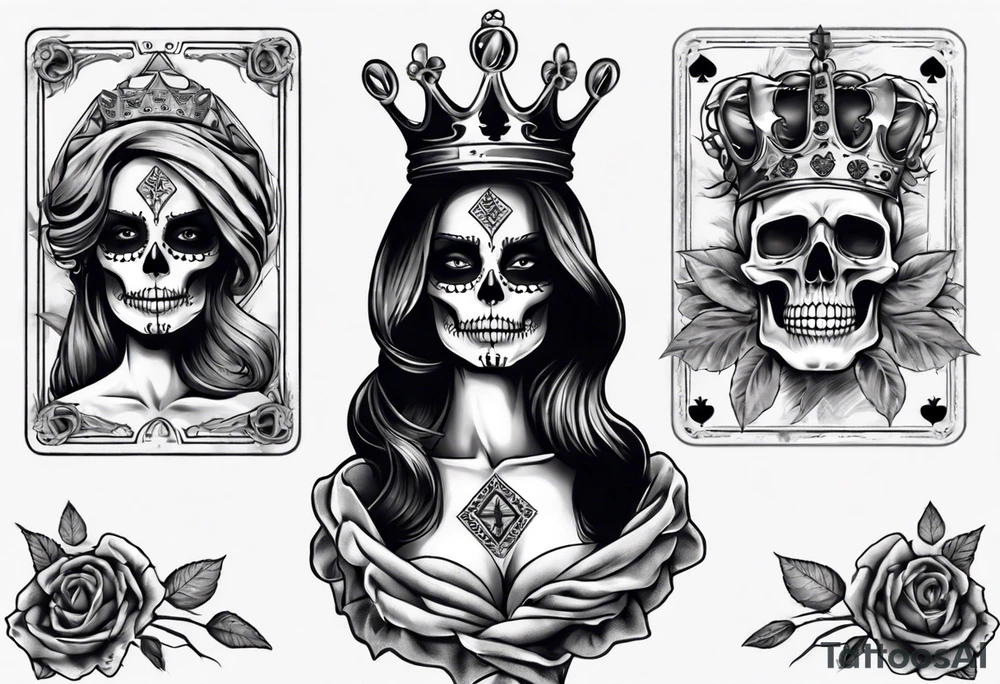 santa la muerta with money and crown
on the card tattoo idea