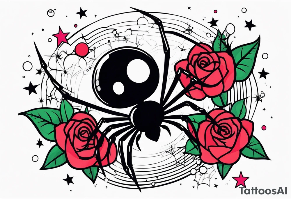 Spider bubbles roses stars tattoo idea