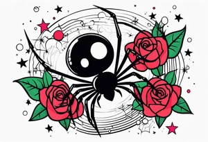Spider bubbles roses stars tattoo idea