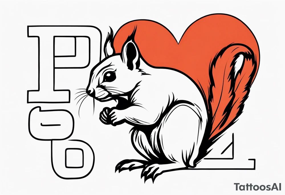 Heart with letters p, s, and o with a squirrel tattoo idea