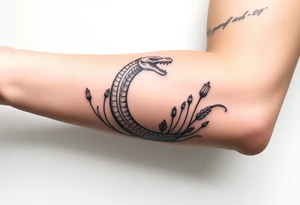 More large mythical creepy serpent near plants tattoo idea