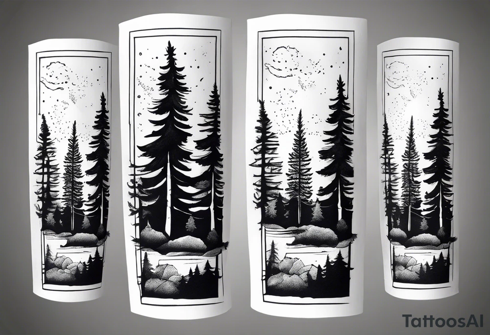 Pine trees with a bible verse about being yourself forearm sleeve tattoo idea Pine trees with a bible verse about being yourself forearm sleeve tattoo idea