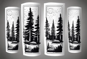Pine trees with a bible verse about being yourself forearm sleeve tattoo idea