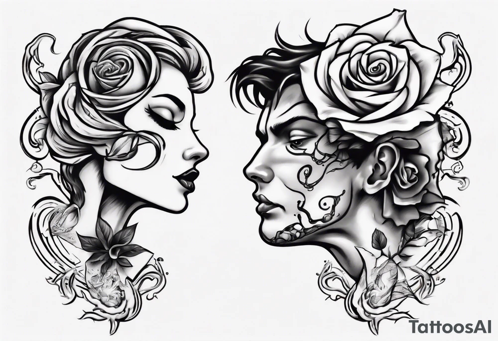 Couple dancing on a rose tattoo idea