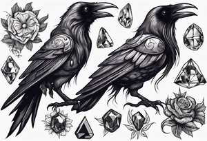 Demon Raven surrounded gems poisonous plants and astrology. tattoo idea
