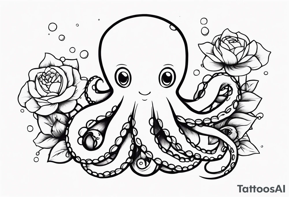 octopus holding flowers tattoo idea