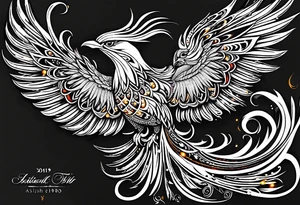 russian firebird phoenix in-flight with very long fancy tail "Isaiah 43: 18-19" tattoo idea