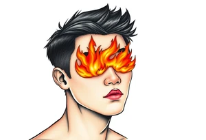 Handsome Asian young guy with flame instead of eyes tattoo idea