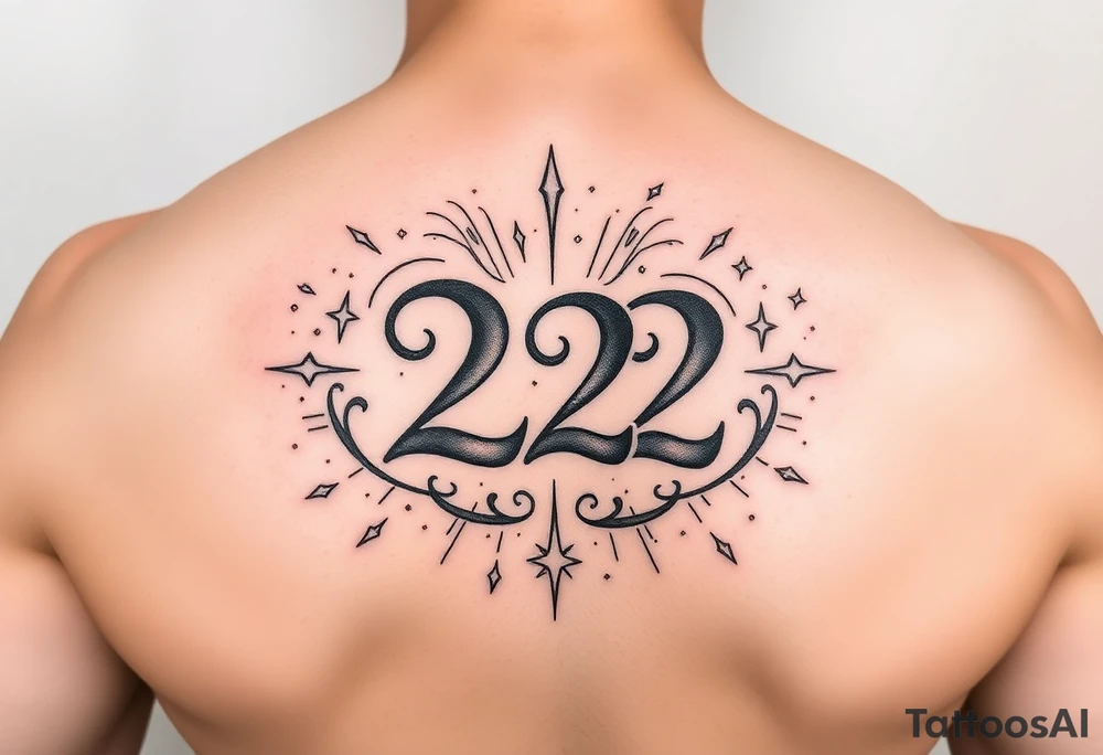 Bold 222 surrounded with love and stardust and vibration tattoo idea