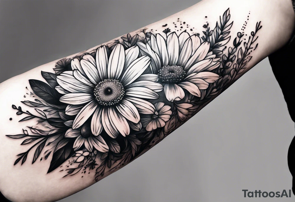 Daisy, wildflower, sleeve half tattoo idea