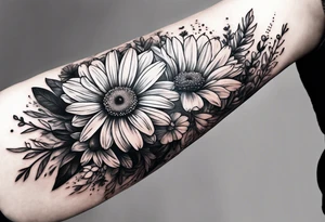 Daisy, wildflower, sleeve half tattoo idea