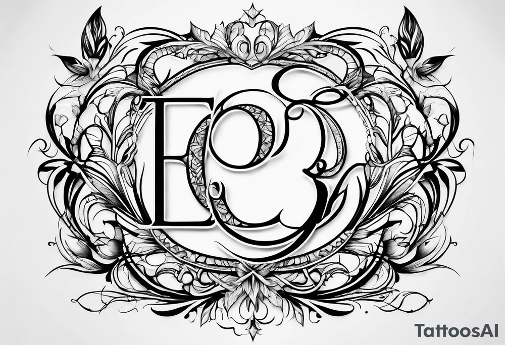 Simple fine line three script letter ‘E’ intertwined tattoo idea Simple fine line three script letter ‘E’ intertwined tattoo idea