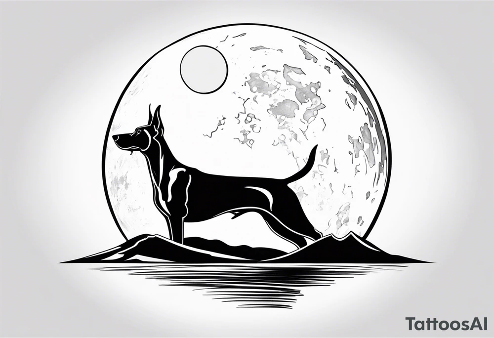 doberman is floating by the moon tattoo idea