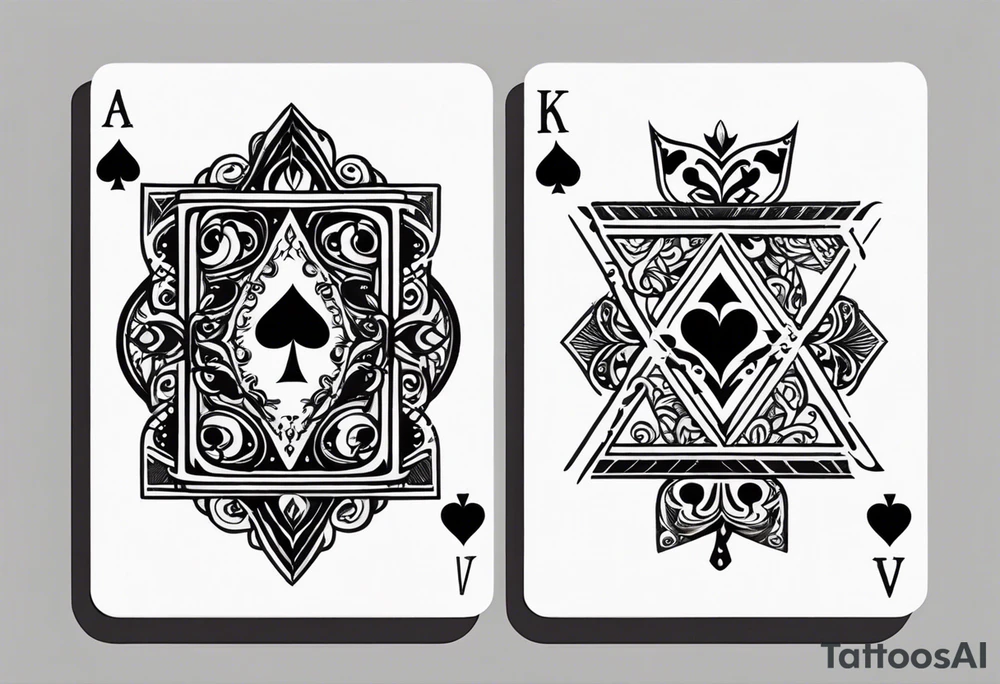one playing card with both queen of hearts and king of spades in extreme minimalistic style tattoo idea