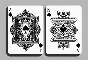 one playing card with both queen of hearts and king of spades in extreme minimalistic  style tattoo idea