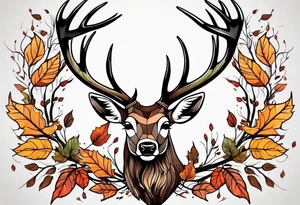 deer antlers flying away in leaves tattoo idea