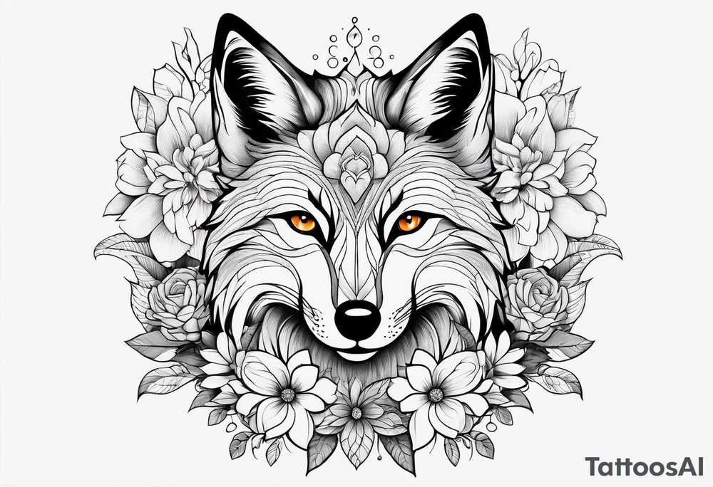feminin minimalist flowers with fox full body tattoo idea