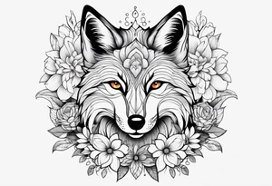 feminin minimalist flowers with fox full body tattoo idea