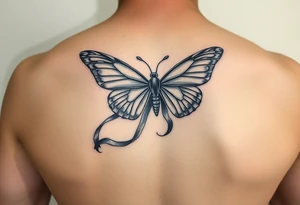 ethereal butterfly with flowing silk HIV-positive symbol ribbons in moonlight tattoo idea