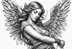 Angel pulling arm back tattoo idea