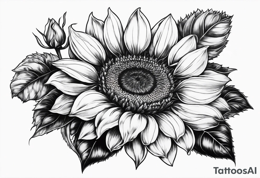 Sunflower, rose flower tattoo idea