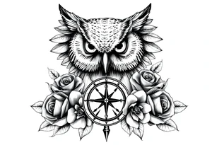 an owl,compass,roses, tattoo idea