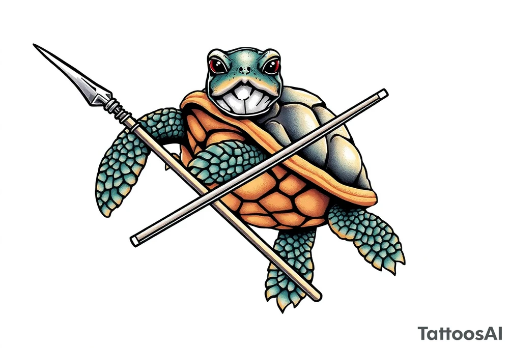 Turtle holding a trident tattoo idea