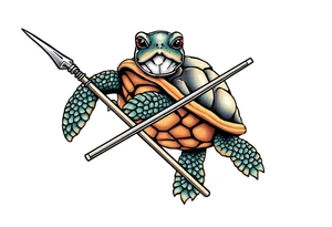 Turtle holding a trident tattoo idea