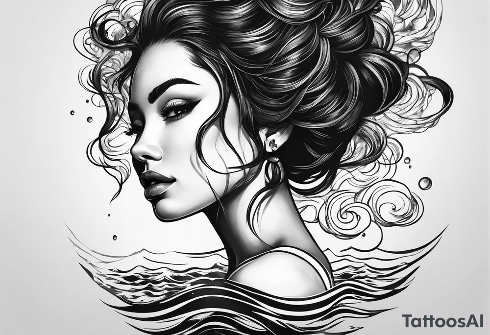 girl floating on still water with ripples bouncing off of her tattoo idea