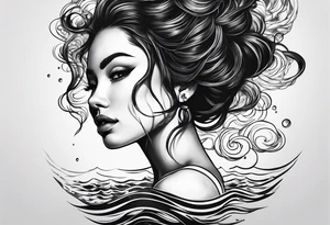 girl floating on still water with ripples bouncing off of her tattoo idea