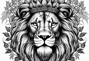 The lion of Judah, which is Jesus Christ, is tied and intertwined within a maple tree. Incorporate a cross as well tattoo idea