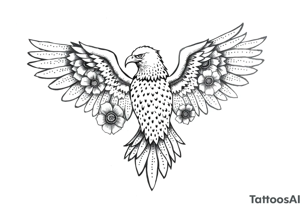 eagle with flowers wings not open tattoo idea