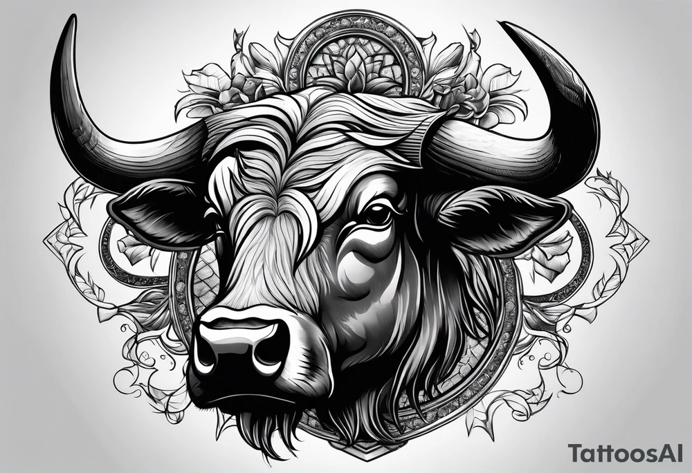 Evil, scary bull with horns tattoo idea