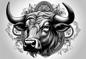 Evil, scary bull with horns tattoo idea