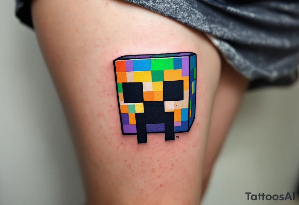 Small Minecraft creeper head block smaller more vibrant colors tattoo idea