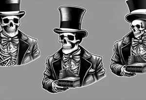 skeleton wearing a top hat holding a bible tattoo idea