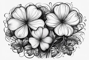 Two impressionist lightly drawn clovers with the name Liam on one stem and Sully on the other stem tattoo idea