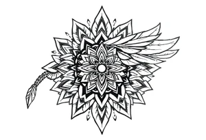 spiritual bold line feather indian mandala shaman tattoo idea
