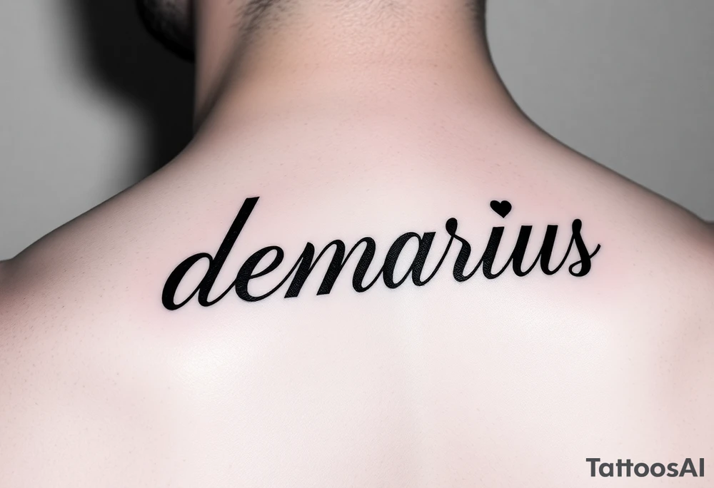 the name “demarius” name in cursive in red ink with a heart over the i tattoo idea