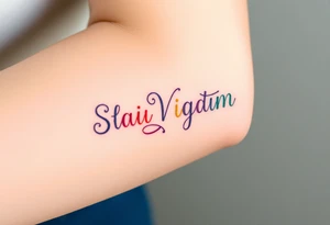 Bright colored ambigram words tattoo idea