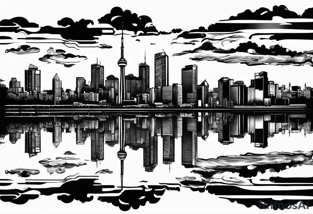 The skyline of Toronto and the reflection is a skyline of Bogotá tattoo idea