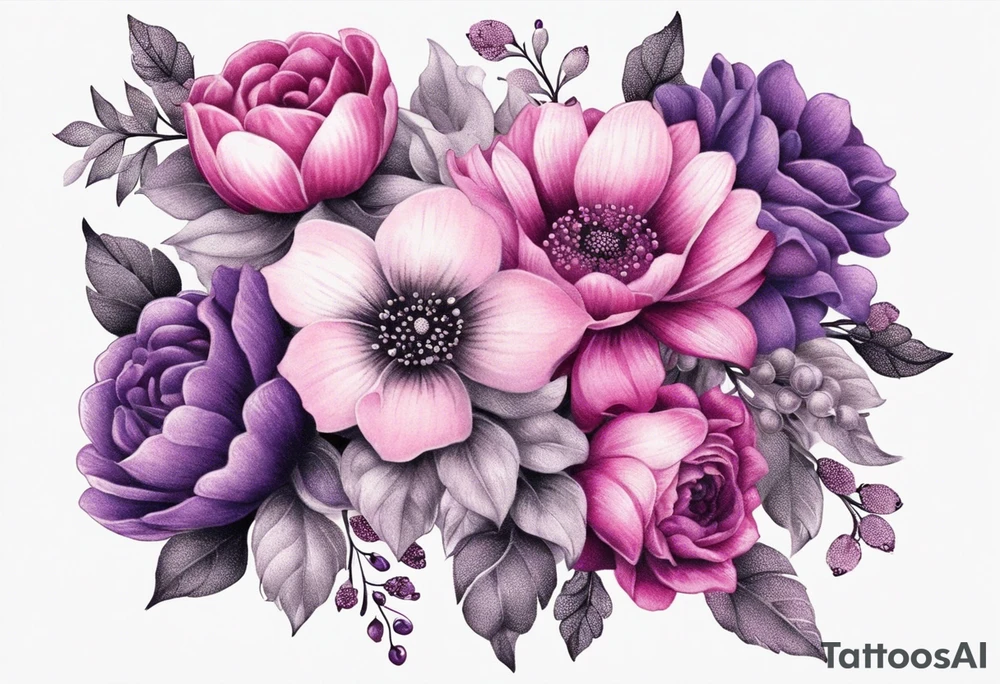 bouquets of pink and purple flowers very bright tattoo idea