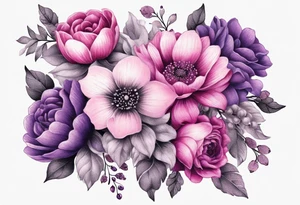 bouquets of pink and purple flowers very bright tattoo idea