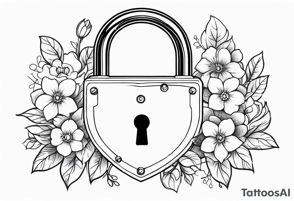 heart-shaped padlock with flowers tattoo idea